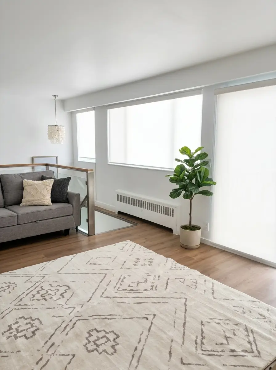 Open-plan living room at Golden Hour HQ, Kitsilano